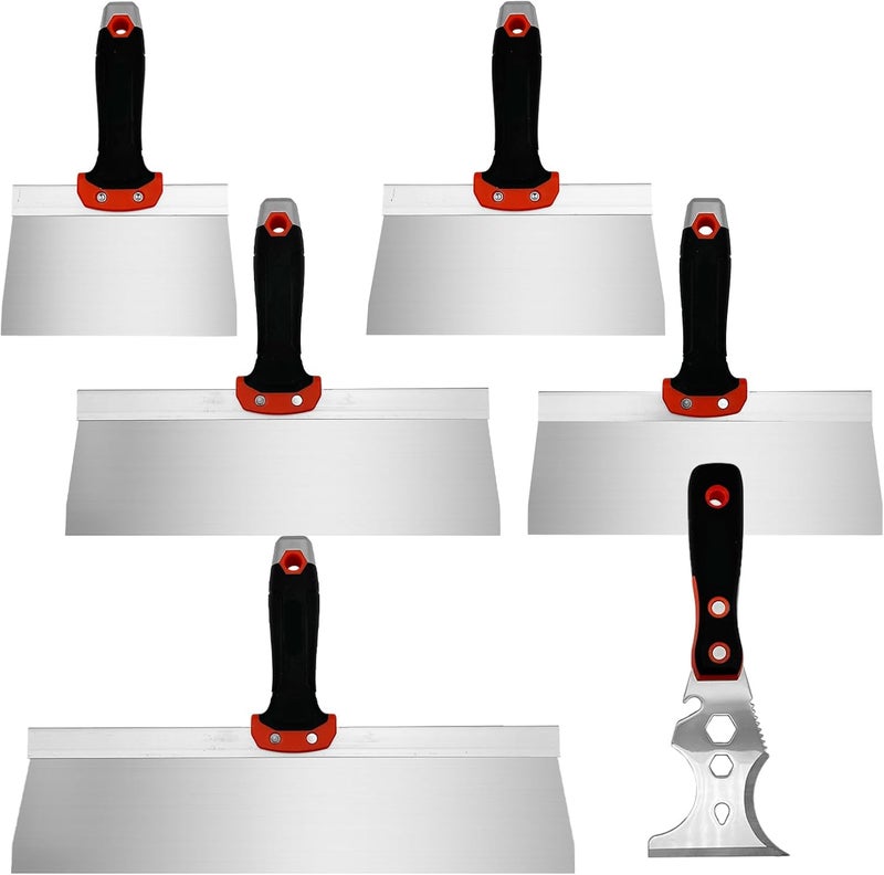 YLTOLOO Drywall Taping Knife Set, 6 Pcs Stainless Steel Taping Knives Includes 6”,8”,10”,12”,14”, 3” Multifunctional Paint Scraper, Perfect Hand Tools for Drywall Joint Taping, Finishing and Patching - Image 1